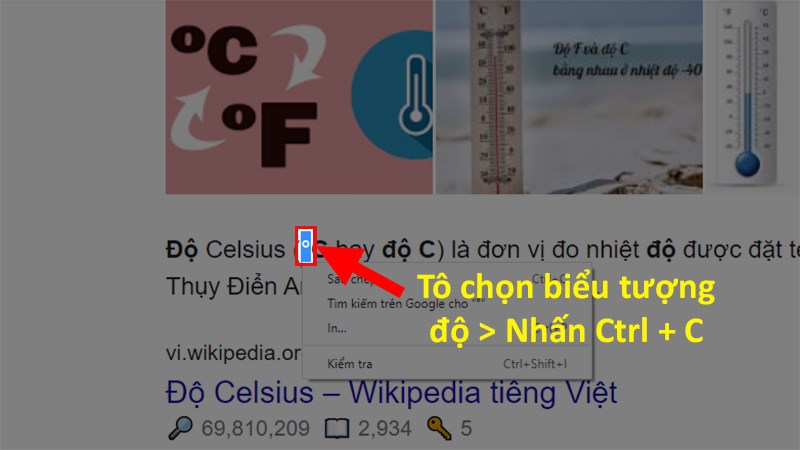 Tô chọn biểu tượng độ ở trang Wikipedia giống trong hình